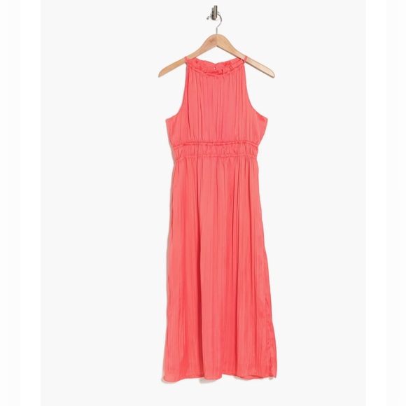 Anne Klein Pleated A-Line Halter Dress in Coral Size 12 - Picture 4 of 8